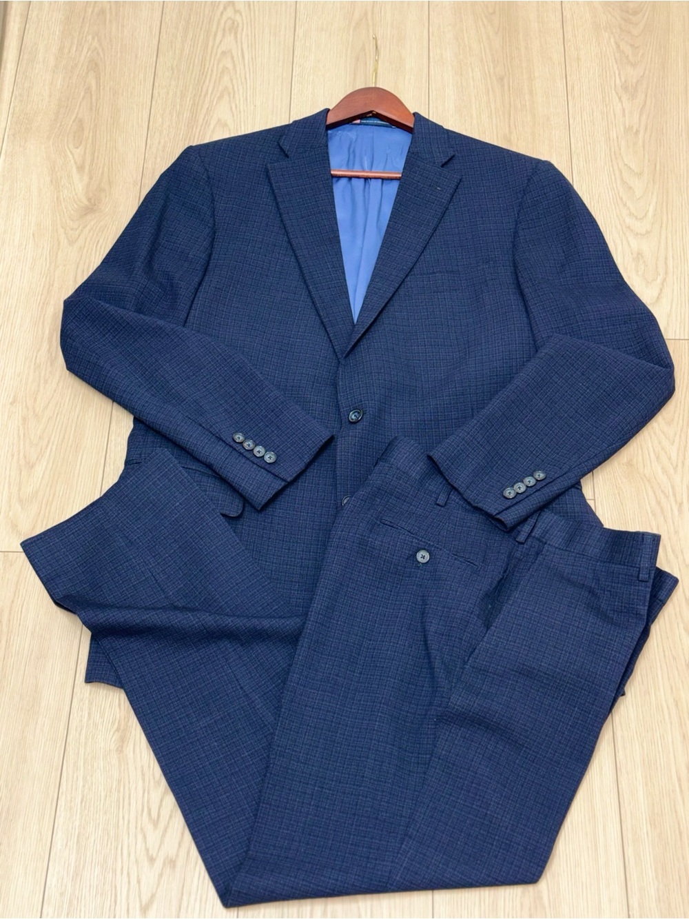 Hart Schaffner Marx Chicago Classic Fit Flat Front Plaid 2-Piece Suit 44L 34x30